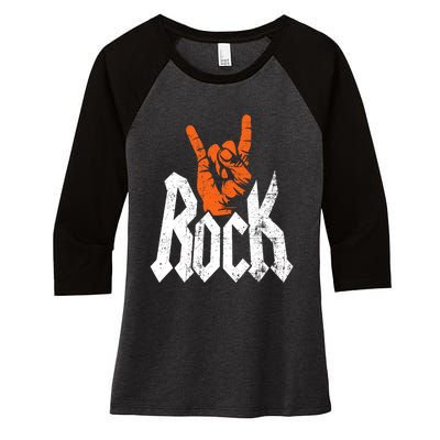 Rock And Roll Rock Music Rock Music Lover Women's Tri-Blend 3/4-Sleeve Raglan Shirt