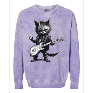 Rock And Roll Cat Guitar Colorblast Crewneck Sweatshirt