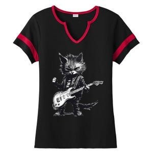 Rock And Roll Cat Guitar Ladies Halftime Notch Neck Tee