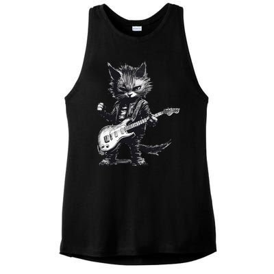 Rock And Roll Cat Guitar Ladies PosiCharge Tri-Blend Wicking Tank