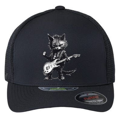 Rock And Roll Cat Guitar Flexfit Unipanel Trucker Cap