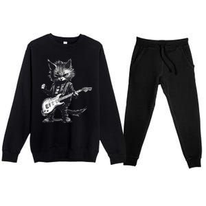 Rock And Roll Cat Guitar Premium Crewneck Sweatsuit Set