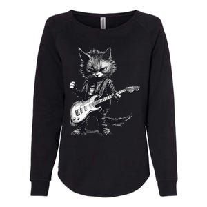 Rock And Roll Cat Guitar Womens California Wash Sweatshirt