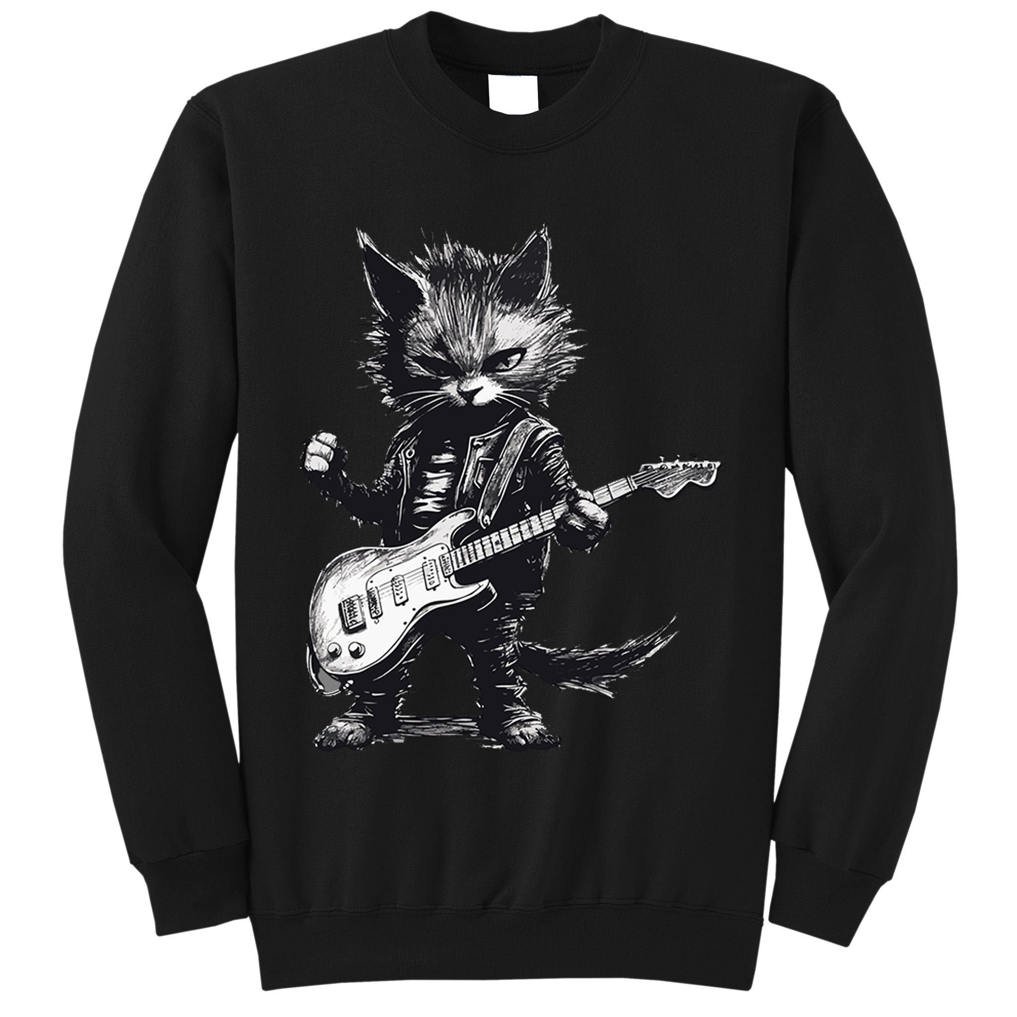 Rock And Roll Cat Guitar Tall Sweatshirt