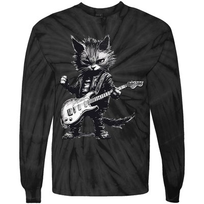 Rock And Roll Cat Guitar Tie-Dye Long Sleeve Shirt