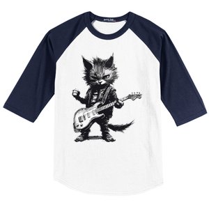 Rock And Roll Cat Guitar Baseball Sleeve Shirt