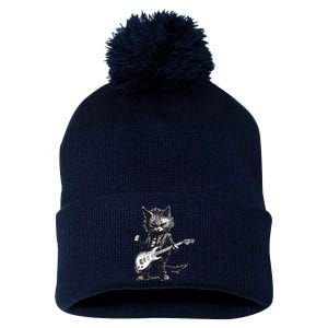 Rock And Roll Cat Guitar Pom Pom 12in Knit Beanie