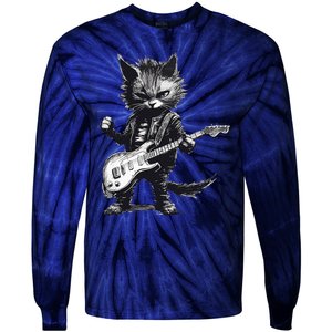 Rock And Roll Cat Guitar Tie-Dye Long Sleeve Shirt