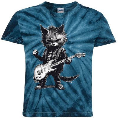 Rock And Roll Cat Guitar Kids Tie-Dye T-Shirt