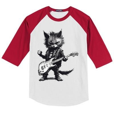 Rock And Roll Cat Guitar Kids Colorblock Raglan Jersey