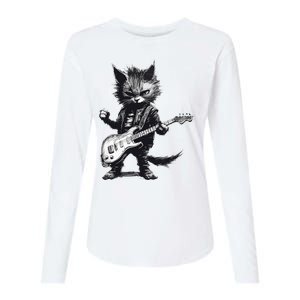 Rock And Roll Cat Guitar Womens Cotton Relaxed Long Sleeve T-Shirt