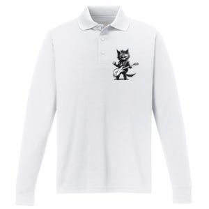 Rock And Roll Cat Guitar Performance Long Sleeve Polo