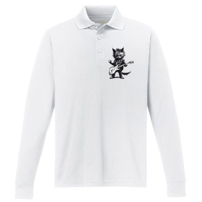 Rock And Roll Cat Guitar Performance Long Sleeve Polo