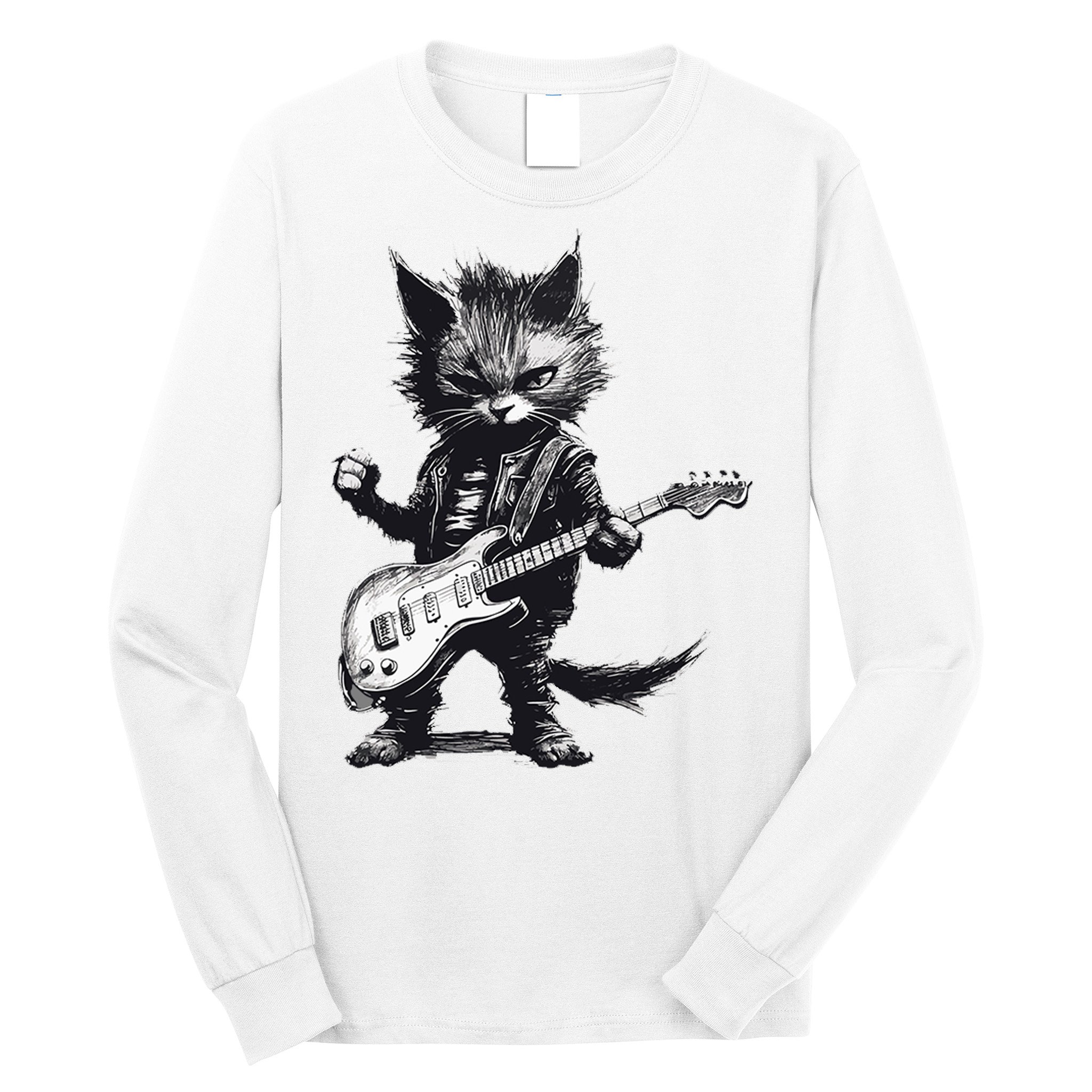 Rock And Roll Cat Guitar Long Sleeve Shirt
