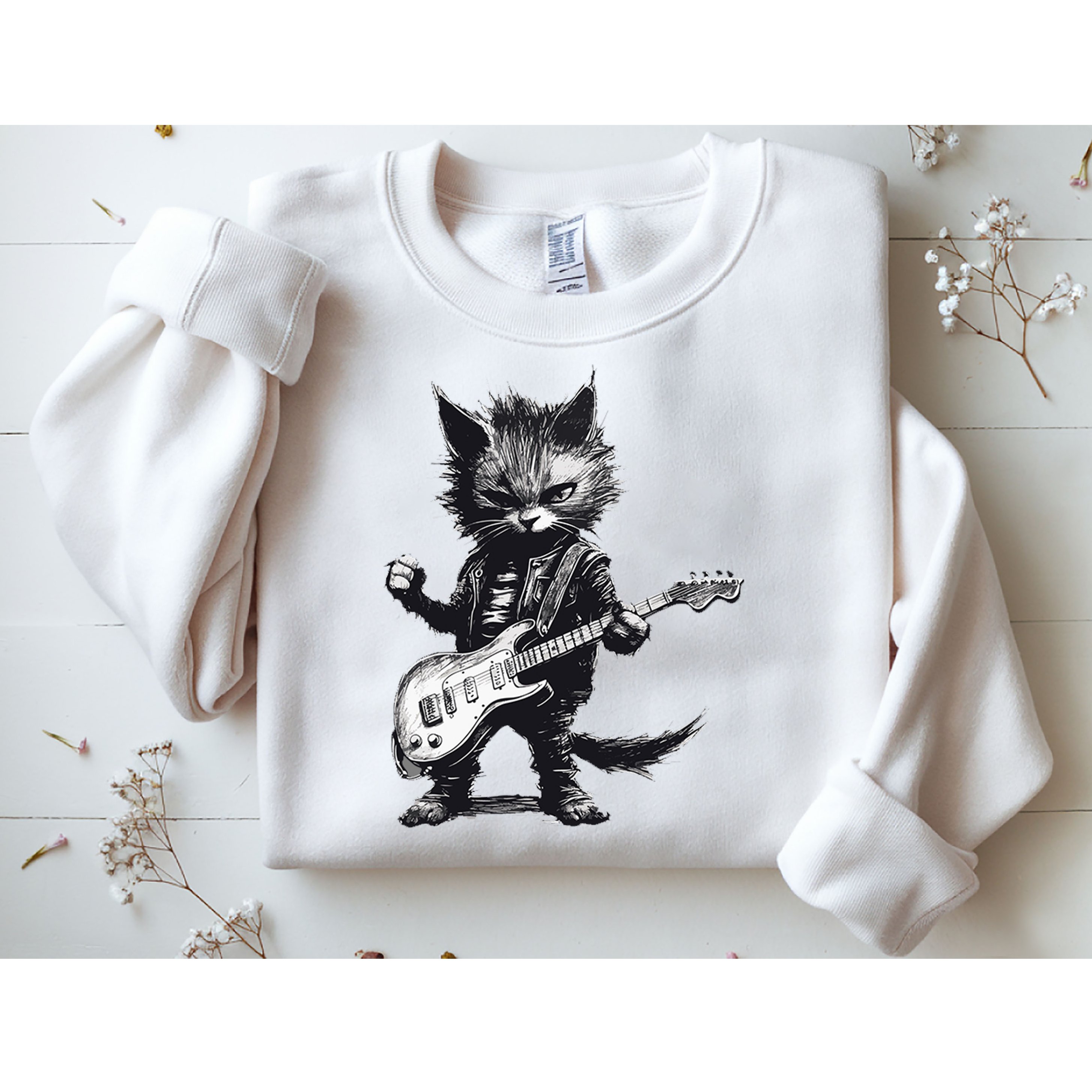 Rock And Roll Cat Guitar Sweatshirt