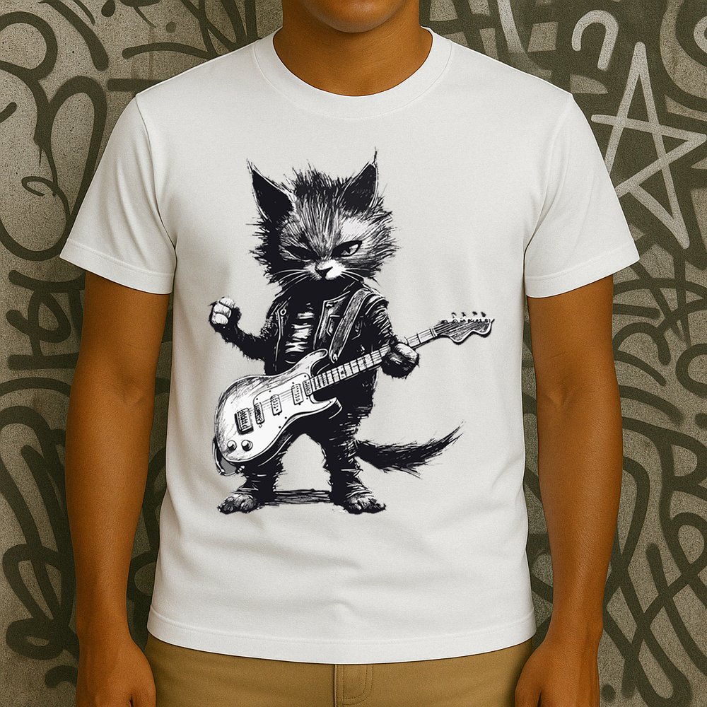 Rock And Roll Cat Guitar T-Shirt