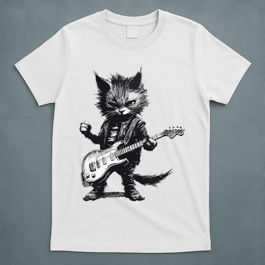 Rock And Roll Cat Guitar T-Shirt