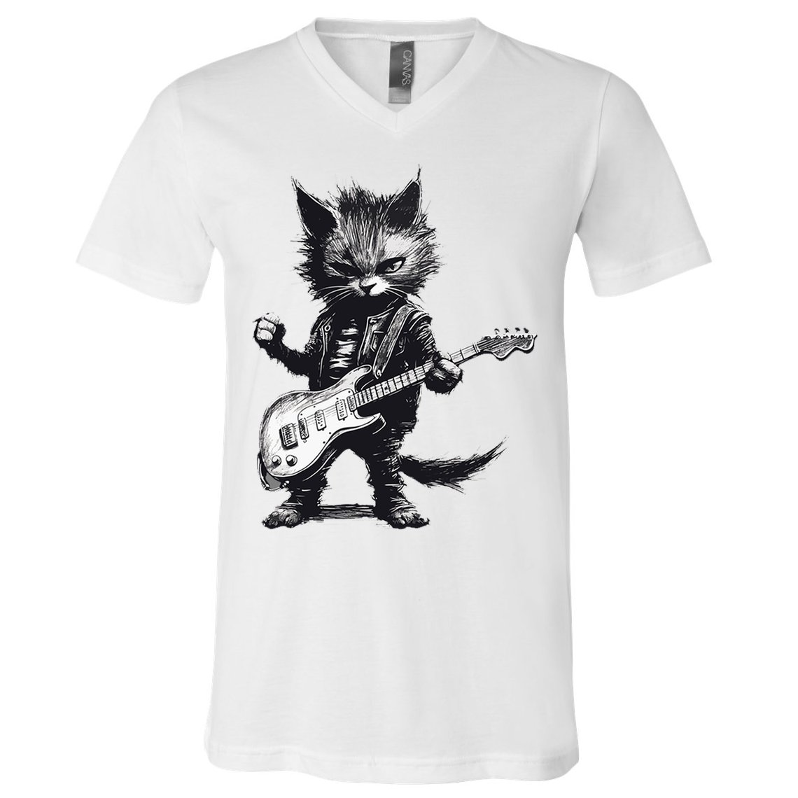 Rock And Roll Cat Guitar V-Neck T-Shirt