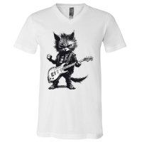 Rock And Roll Cat Guitar V-Neck T-Shirt