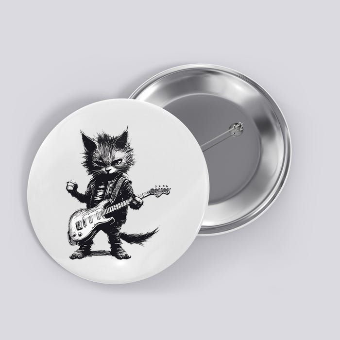 Rock And Roll Cat Guitar Button