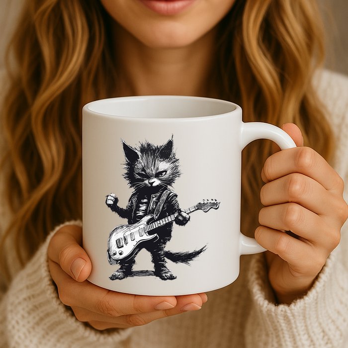 Rock And Roll Cat Guitar Mug