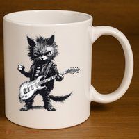 Rock And Roll Cat Guitar 11oz C Handle Ceramic Mug