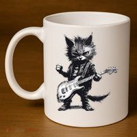 Rock And Roll Cat Guitar 11oz C Handle Ceramic Mug