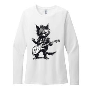 Rock And Roll Cat Guitar Womens CVC Long Sleeve Shirt