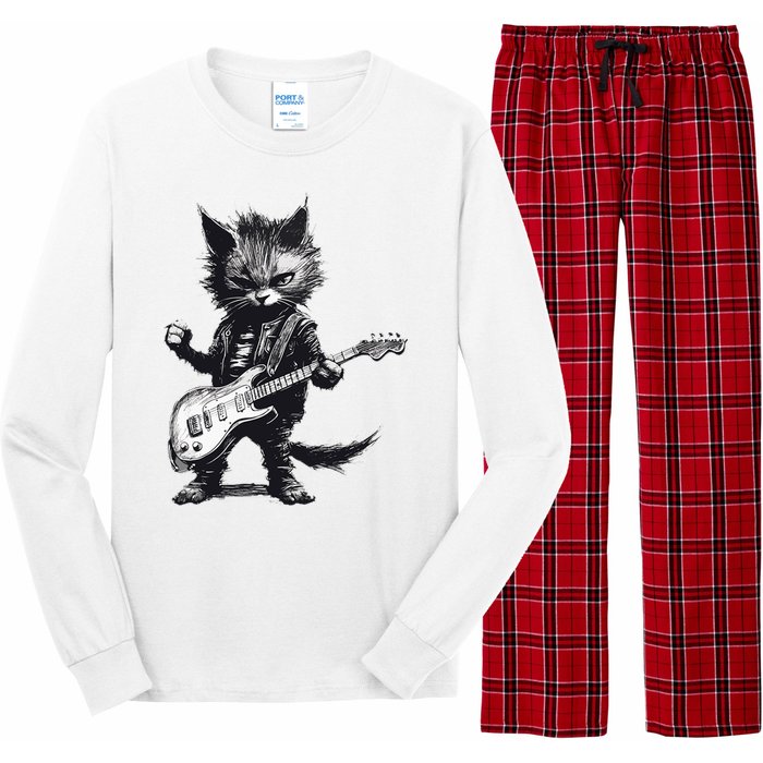 Rock And Roll Cat Guitar Long Sleeve Pajama Set