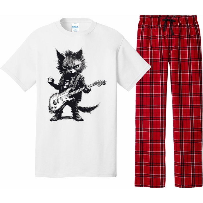 Rock And Roll Cat Guitar Pajama Set