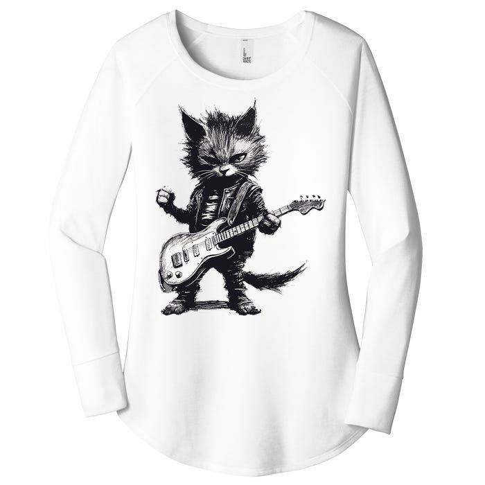 Rock And Roll Cat Guitar Women's Perfect Tri Tunic Long Sleeve Shirt