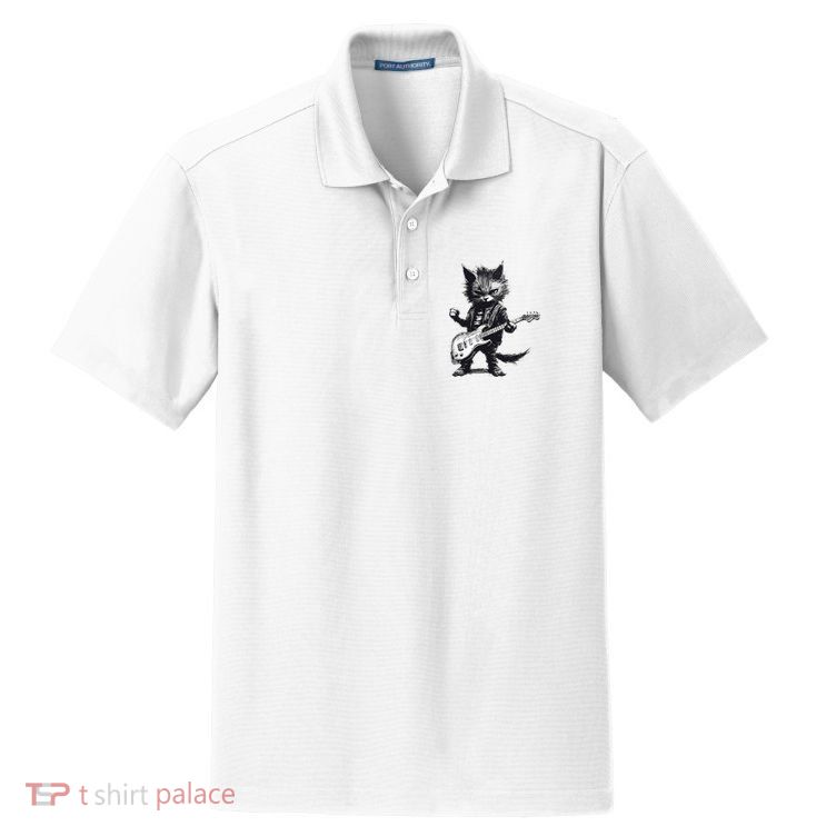 Rock And Roll Cat Guitar Dry Zone Grid Polo