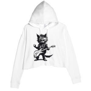 Rock And Roll Cat Guitar Crop Fleece Hoodie