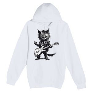 Rock And Roll Cat Guitar Premium Pullover Hoodie