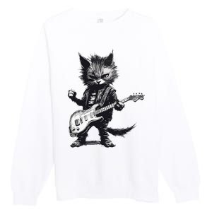 Rock And Roll Cat Guitar Premium Crewneck Sweatshirt