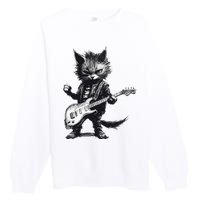 Rock And Roll Cat Guitar Premium Crewneck Sweatshirt