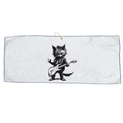 Rock And Roll Cat Guitar Large Microfiber Waffle Golf Towel