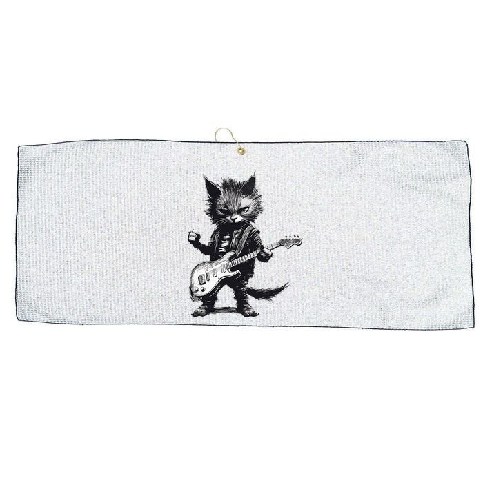 Rock And Roll Cat Guitar Large Microfiber Waffle Golf Towel