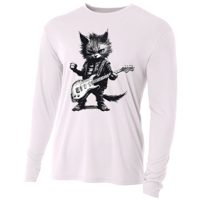 Rock And Roll Cat Guitar Cooling Performance Long Sleeve Crew