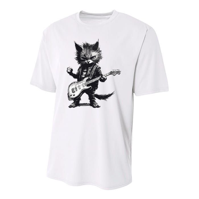 Rock And Roll Cat Guitar Youth Performance Sprint T-Shirt