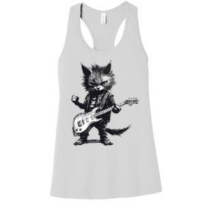 Rock And Roll Cat Guitar Women's Racerback Tank