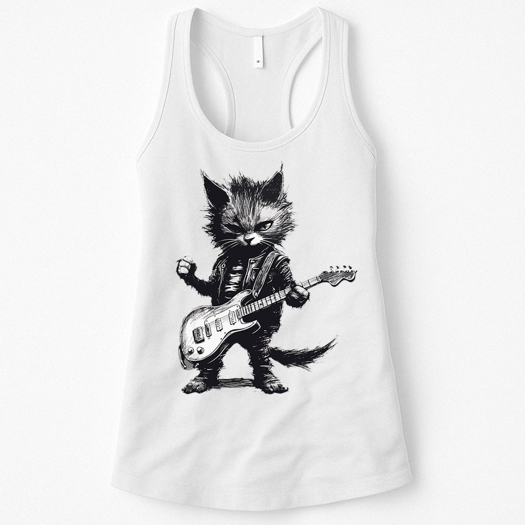 Rock And Roll Cat Guitar Womens Tank Top