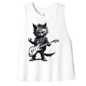 Rock And Roll Cat Guitar Women's Racerback Cropped Tank