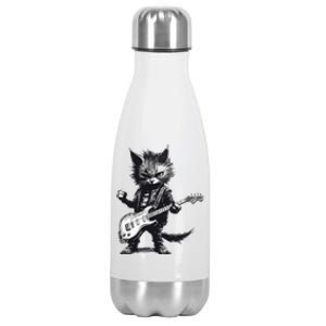 Rock And Roll Cat Guitar Stainless Steel Insulated Water Bottle