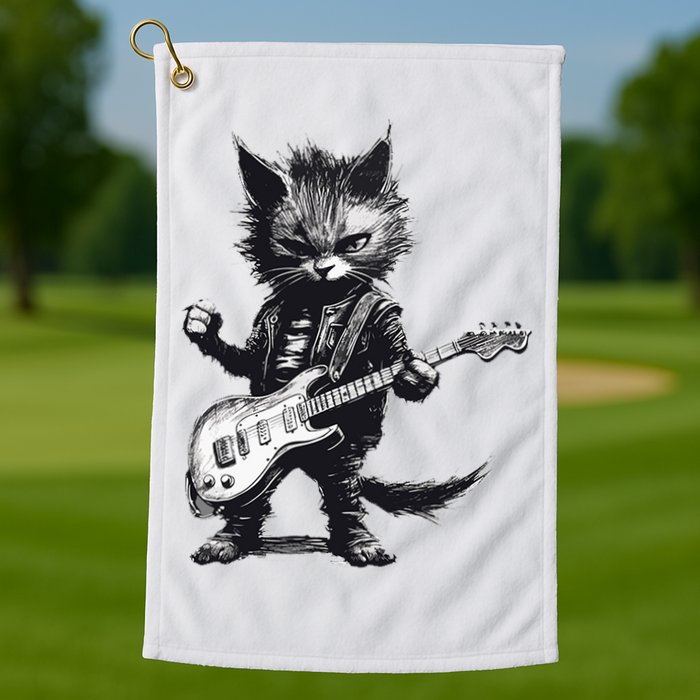 Rock And Roll Cat Guitar Golf Towel