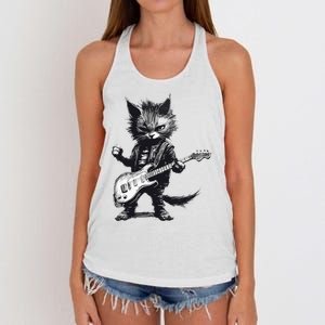 Rock And Roll Cat Guitar Women's Knotted Racerback Tank