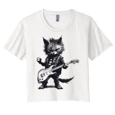 Rock And Roll Cat Guitar Women's Crop Top Tee