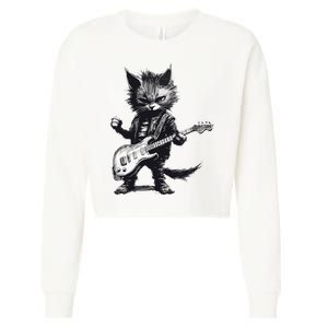 Rock And Roll Cat Guitar Cropped Pullover Crew