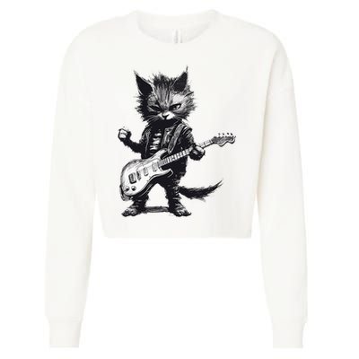 Rock And Roll Cat Guitar Cropped Pullover Crew