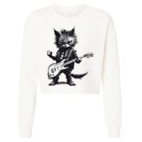 Rock And Roll Cat Guitar Cropped Pullover Crew